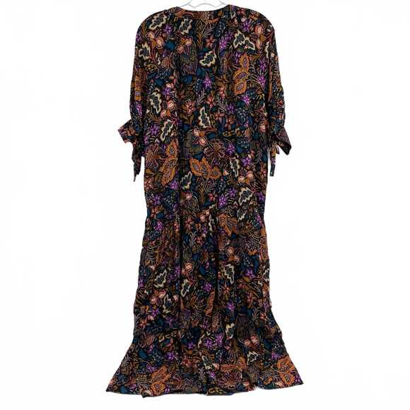 Dress Forum Black Pink Floral Tiered Midi Dress | Women M Regular - Picture 2 of 8